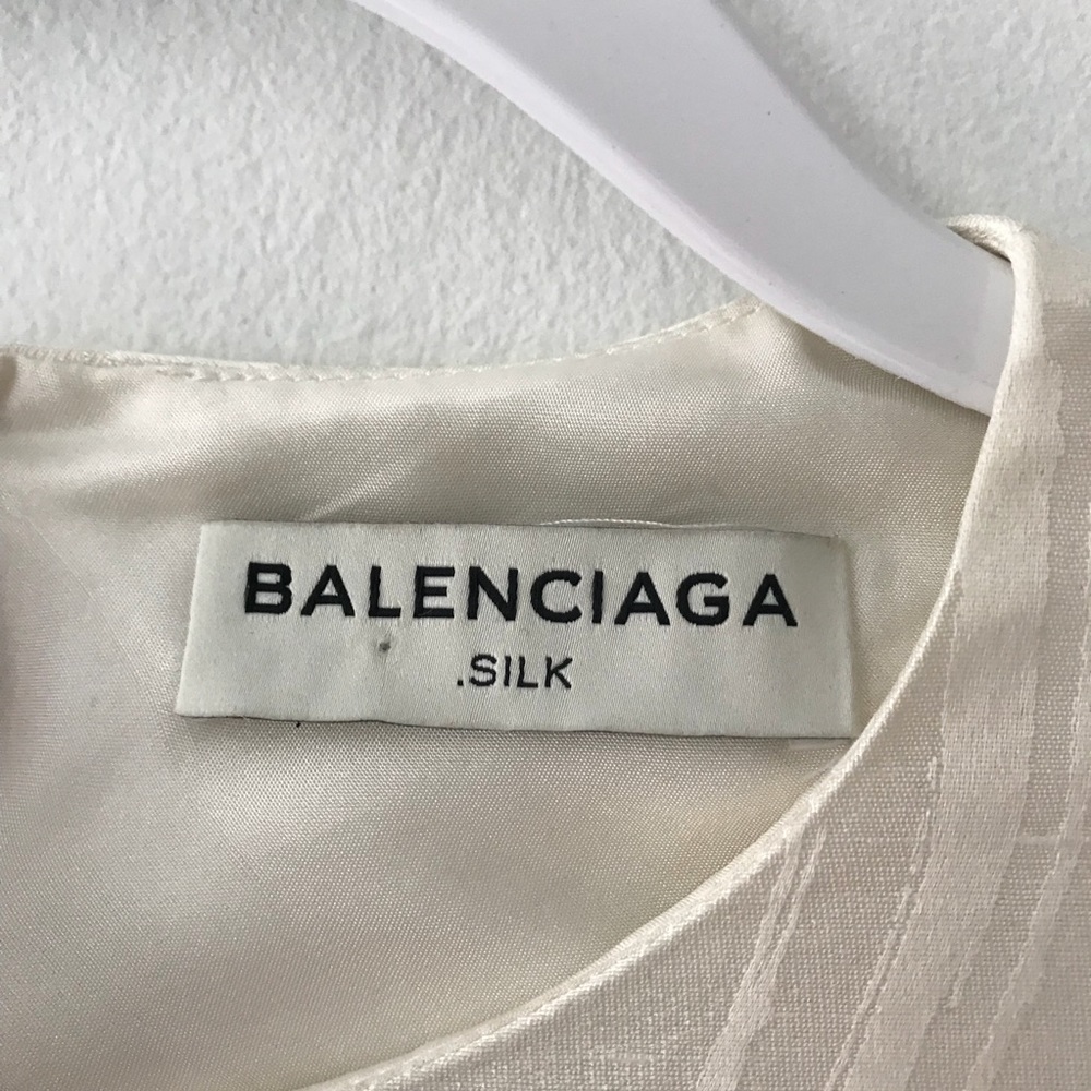 Balenciaga White Silk Plaid Shift Dress - Picture 5 of 5